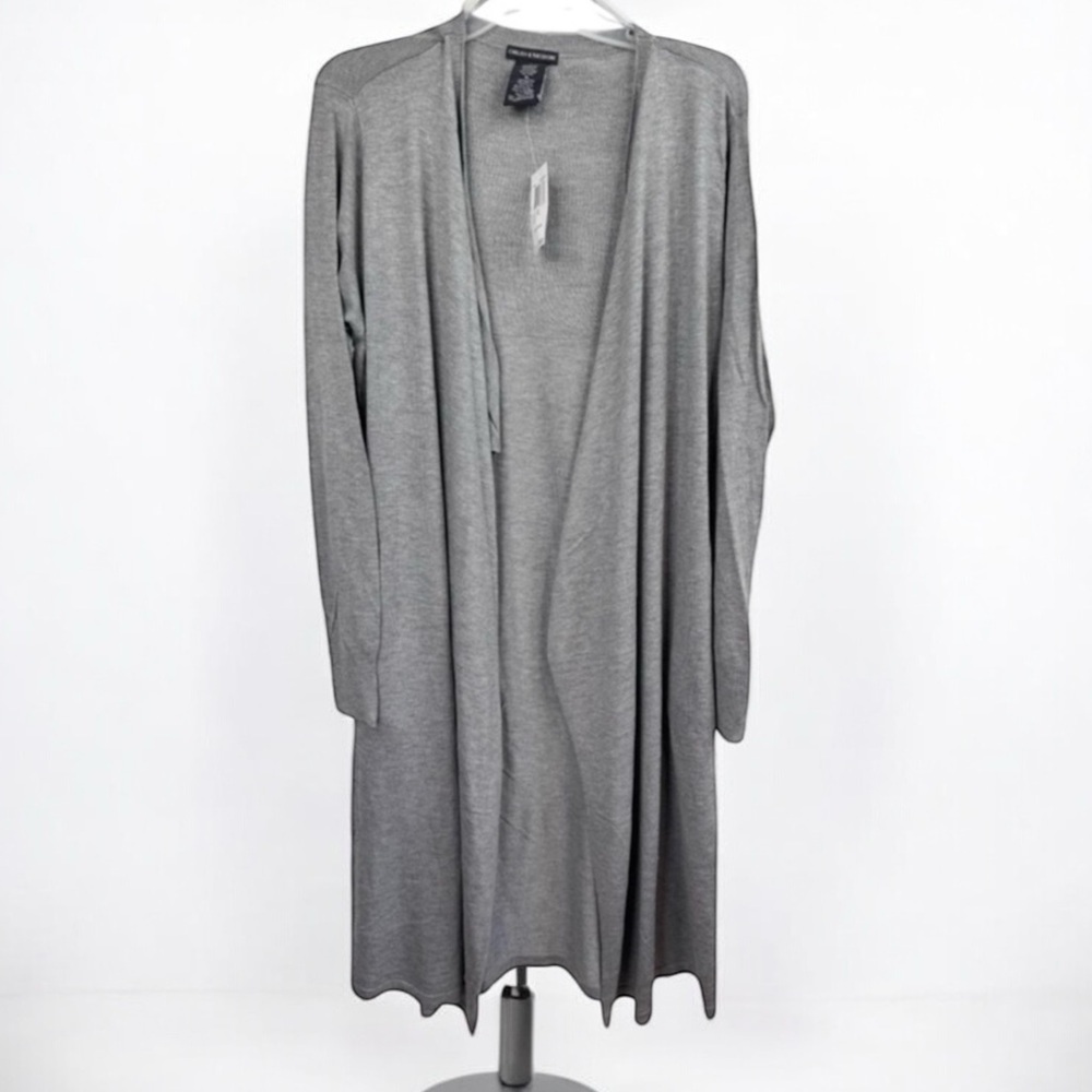 CHELSEA & THEODORE Cardigan Duster XXL Mist Grey Heather Open Front Long Sleeve